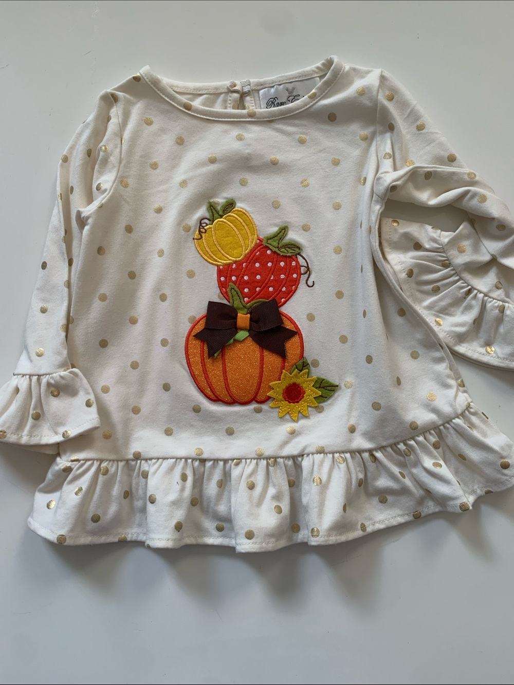 Rare Editions Beige and Gold Polka Dot Pumpkin Stack Top